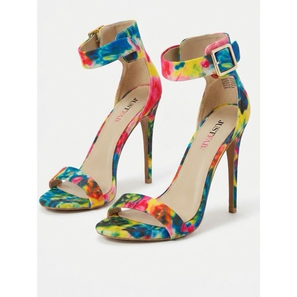 JustFab Multicolor Tie-Dye Ankle Strap Stiletto Heels